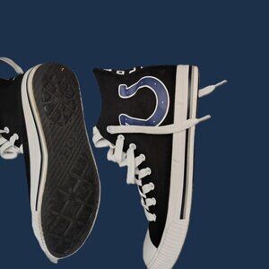 Black High Top Sneakers with blue logo
